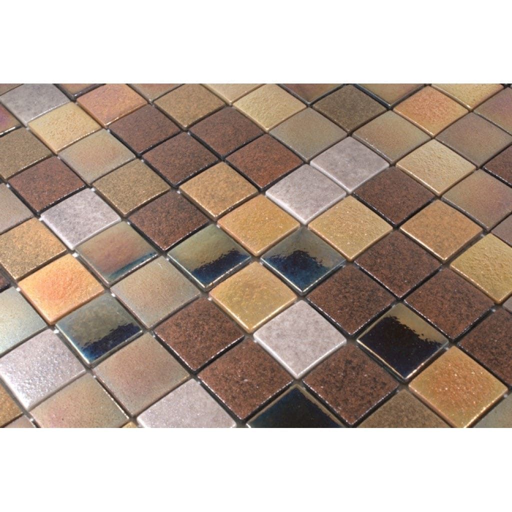 Metallic mosaic tile texturas duna textured glass mosaic with earthy brown gold and silver square shapes