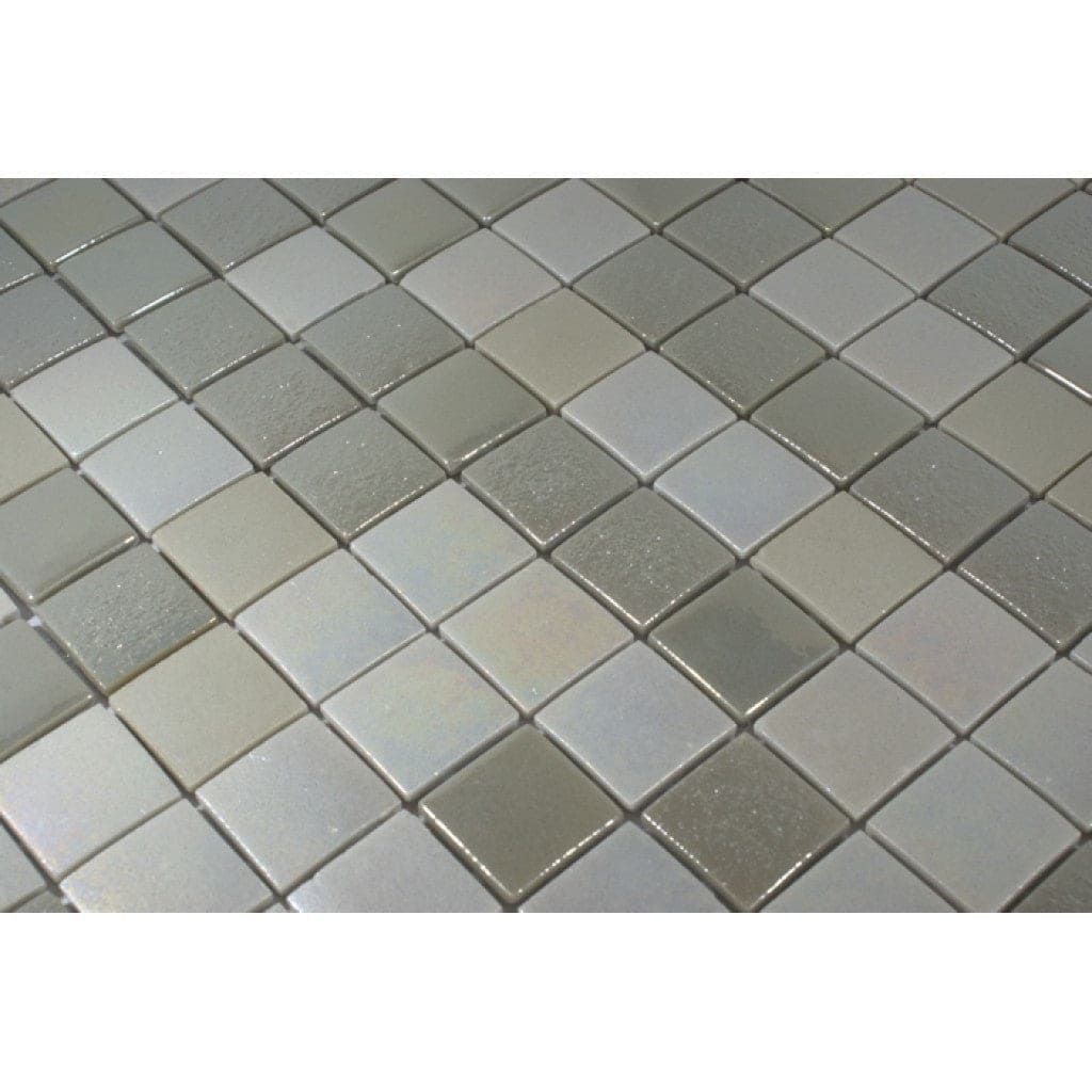 Gray and white square mosaic tiles with glossy finish in textured glass mosaic for wall and backsplash use
