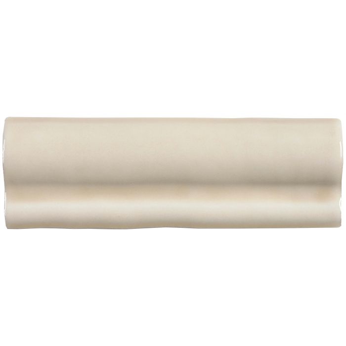 Cream-colored glossy ceramic tile with subtle wavy texture from thebes torus moulding collection
