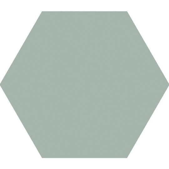 A solid matte-finished hexagonal tile in muted sage green from timeless hexagon jade matt collection