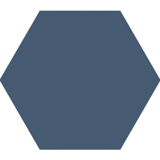 A solid dark blue hexagonal tile with a smooth matte finish from timeless hexagon marine matt collection