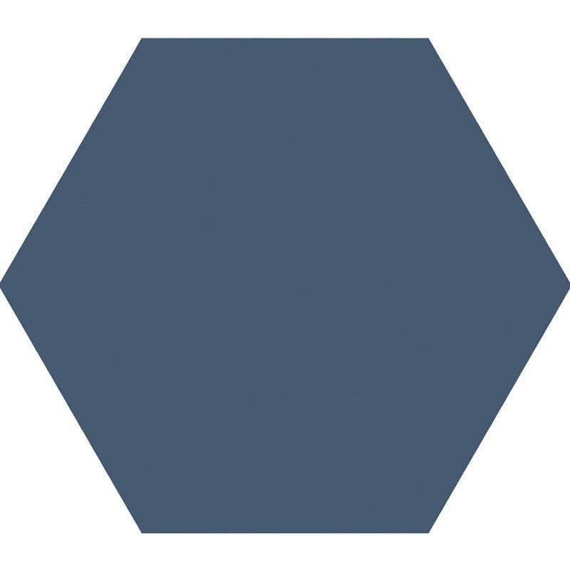 A solid dark blue hexagonal tile with a smooth matte finish from timeless hexagon marine matt collection
