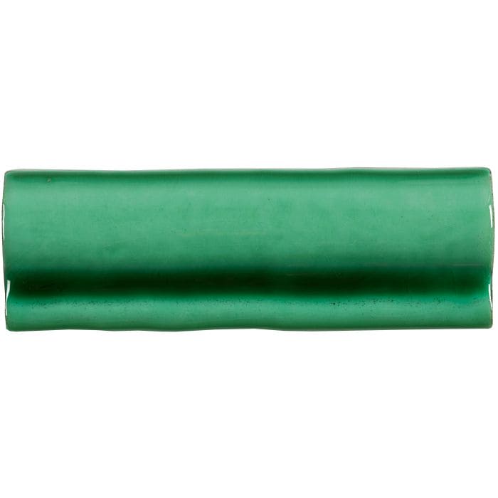 A glossy emerald green ceramic tile with a smooth slightly curved rectangular shape from tourmaline torus moulding