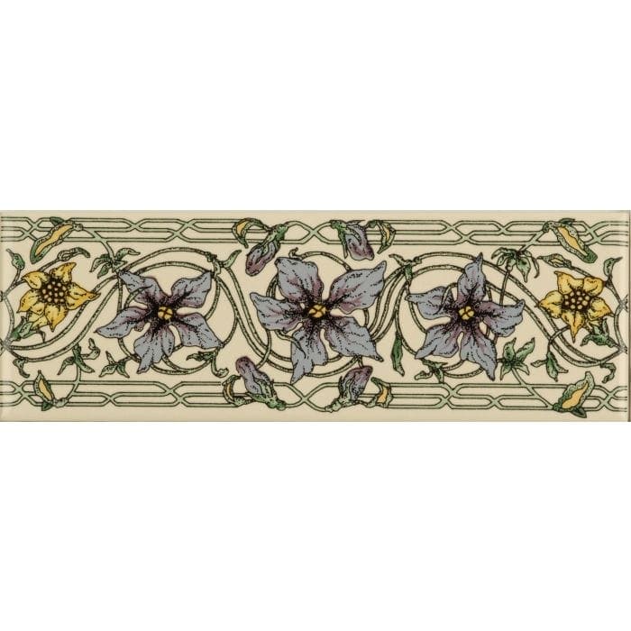 Trailing Periwinkle Blue Classical Decorative Border on Colonial White - Hyperion Tiles