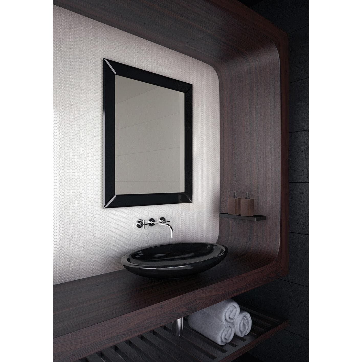 Black glossy ceramic vessel sink from verona mirror black collection for modern bathroom use