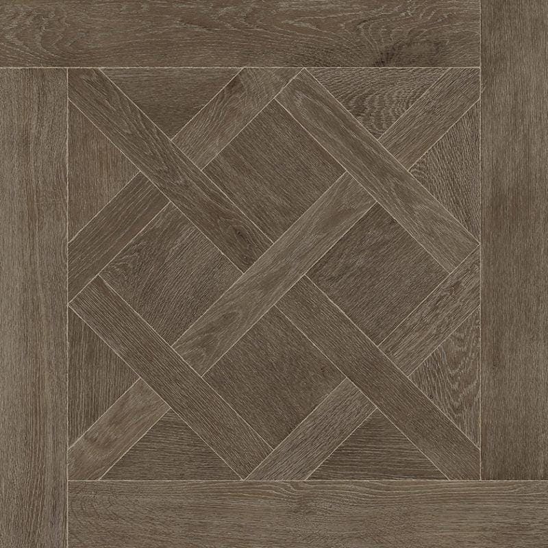 Dark gray wood-effect vinyl flooring in a herringbone pattern from the versailles brown collection