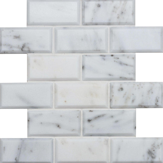 Viano White Polished Bevel Brickbond Mosaic - alternate view