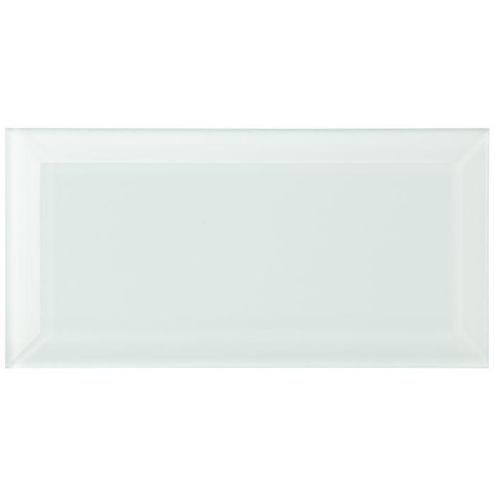 A rectangular translucent mint-green Volga Clear Bevel Glass tile with a subtle glossy finish and raised edges