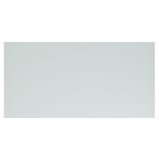 A sleek rectangular white glass tile with a smooth glossy finish volga clear glass 600 x 300mm