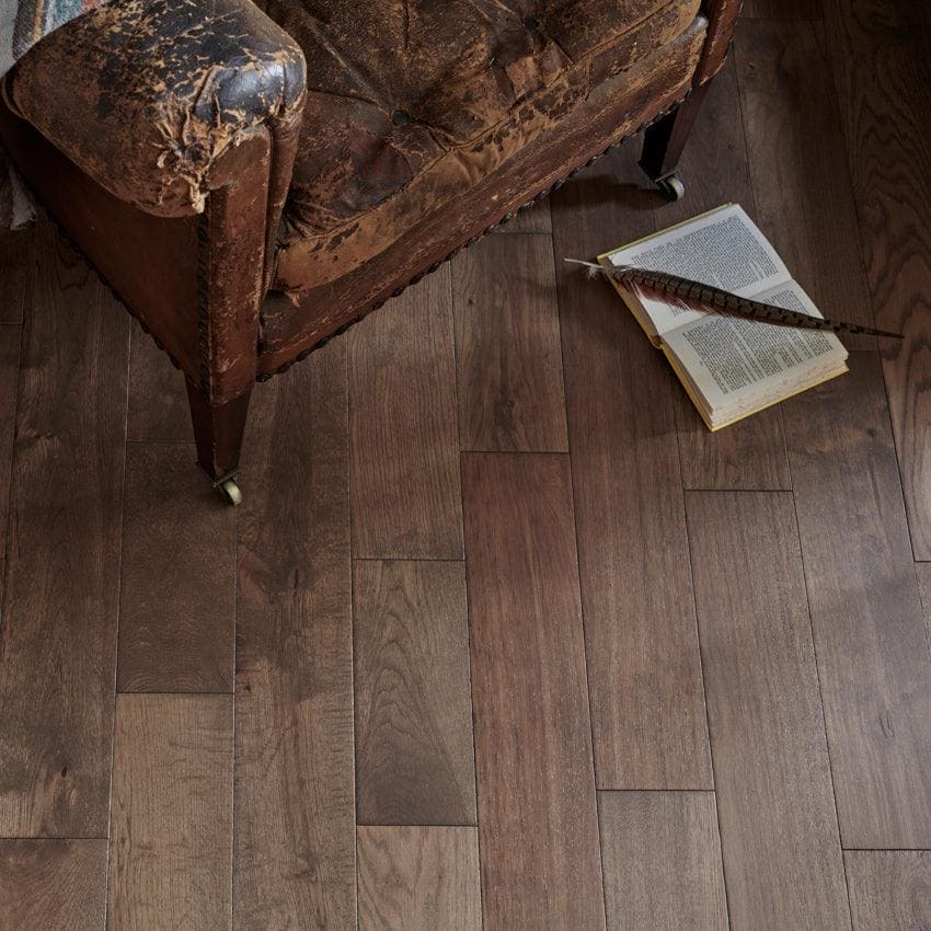 Dark brown york tawny oak hardwood floor with natural wood grain pattern ideal for residential spaces