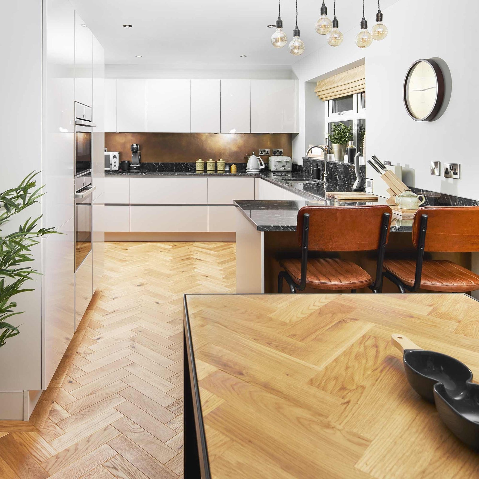 ZB109 Brushed Matt Oak light oak engineered wood flooring with white kitchen cabinets