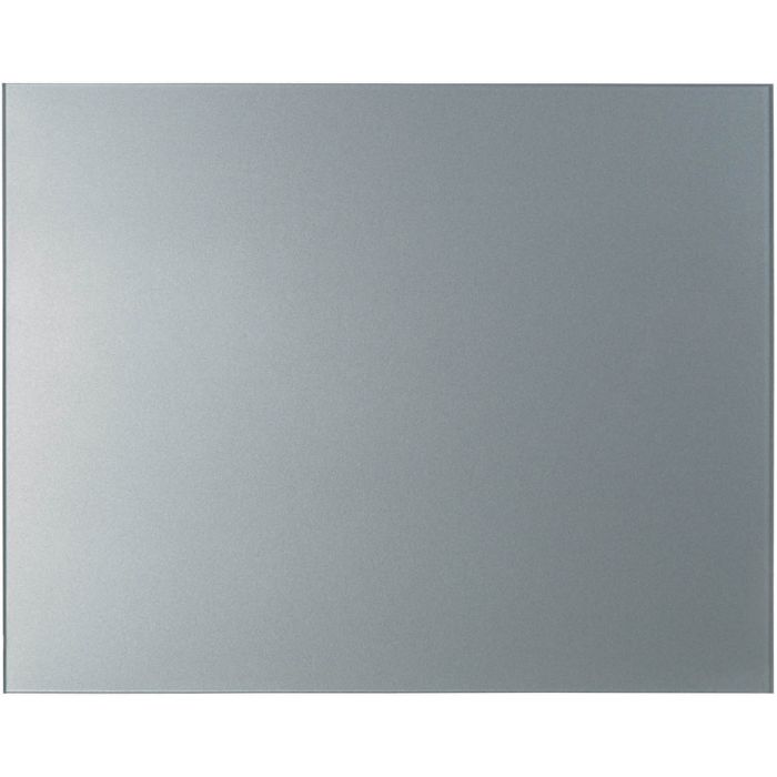 A sleek rectangular zinc splashback with a smooth metallic silver frame and reflective surface measuring 900x750