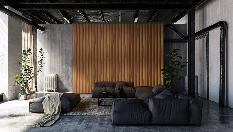 Dark gray modular sectional sofa with plush cushions and minimalist design featured in 2022 luxury feature walls trends
