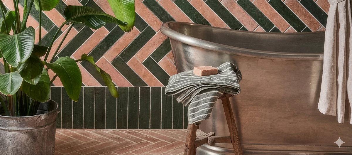Marlborough Porcelain Parquet Forest Green Gloss and Natural tiles