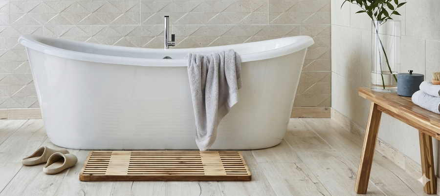 Wood effect bathroom tiles: warmth, style & practicality