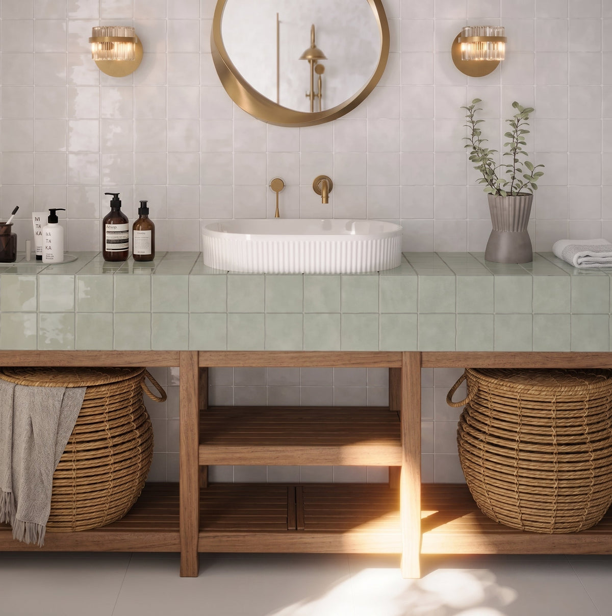 Waxman Ceramics Remy Sage Square tiles from Hyperion Tiles