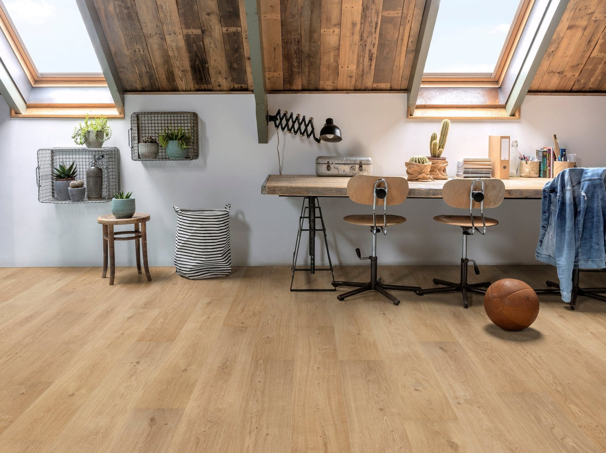 Light brown luxury vinyl tile floor with smooth polished finish and natural wood grain patterns for home transformation