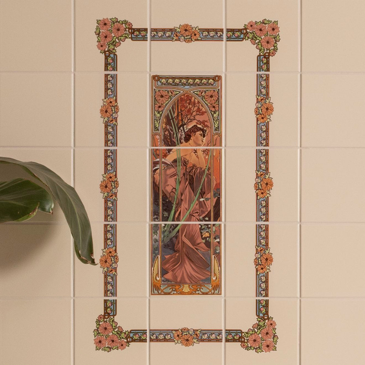 Alphonse Mucha Evening Reverie 3-Tile Panel