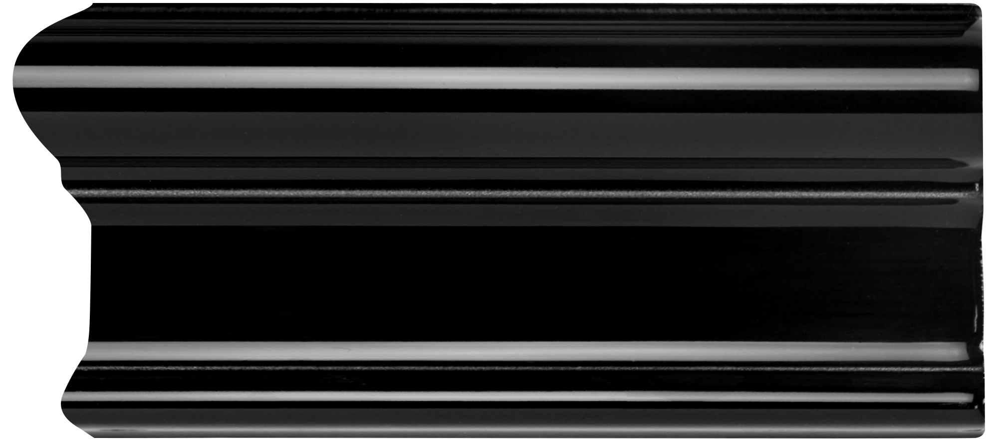 Black metallic horizontal bars with sleek polished finish in artworks victoria left external corner collection