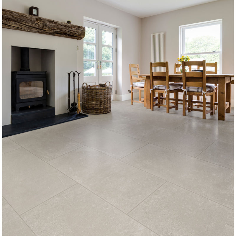 Beige stone-effect beige porcelain floor tiles with a subtle textured finish from the dorset porcelain collection