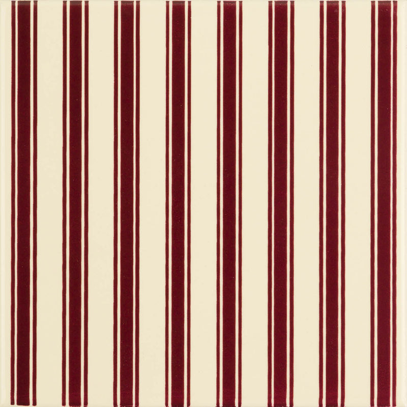 Cream-colored tile with bold vertical burgundy stripes from the regency stripe collection