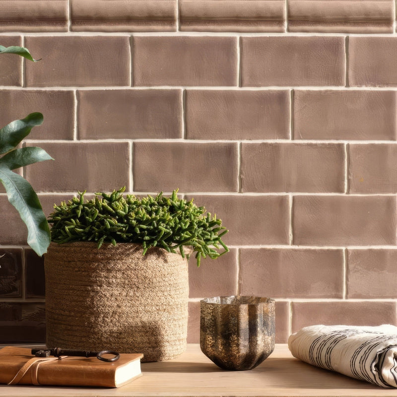 Textured beige ceramic tile wall in the arcadian 200mm brick collection showing a natural brick pattern finish