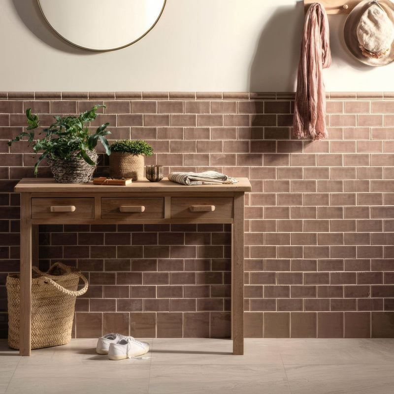 Light brown brick-style wall tiles with subtle texture and uniform rectangular shape from arcadian torus moulding collection