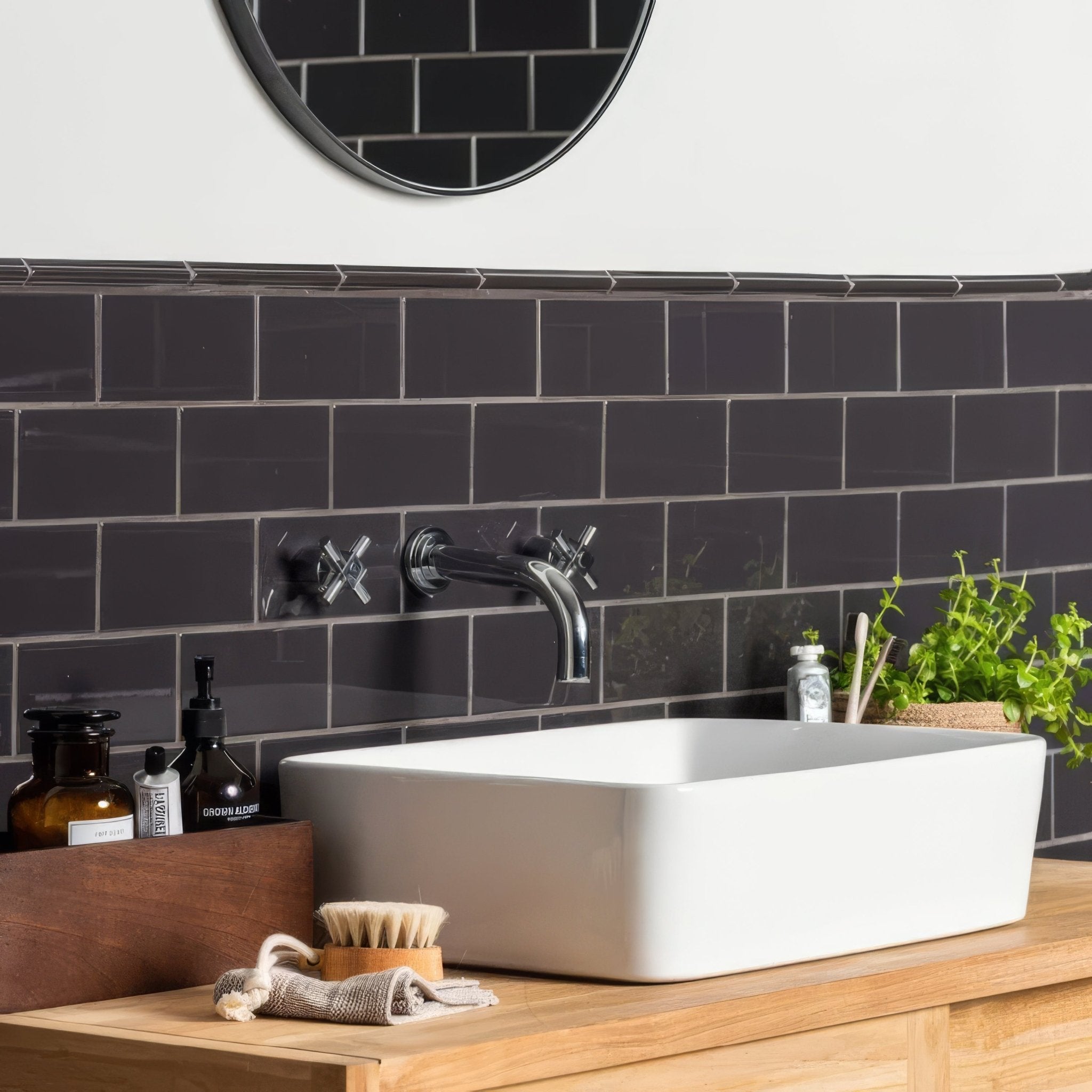 White rectangular ceramic sink from artworks charcoal grey collection featuring a sleek modern design