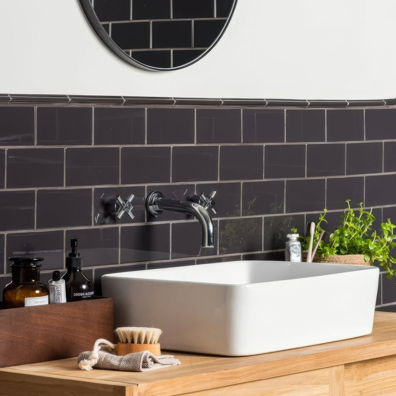 White rectangular ceramic sink from artworks charcoal grey collection featuring a sleek modern design