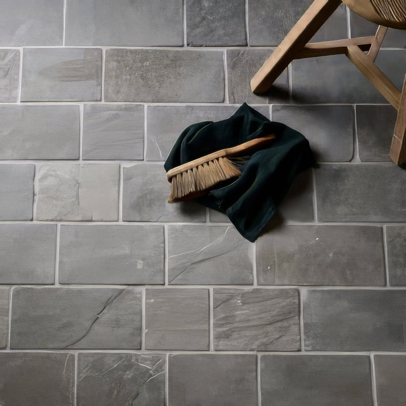 Dark green velvet dustpan and brush set made from soft material in the galway limestone collection