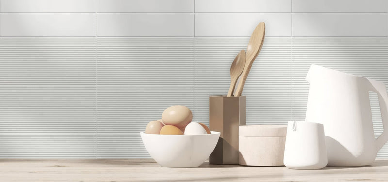 White ceramic bowl from levante tile collection filled with brown and white eggs for kitchen use