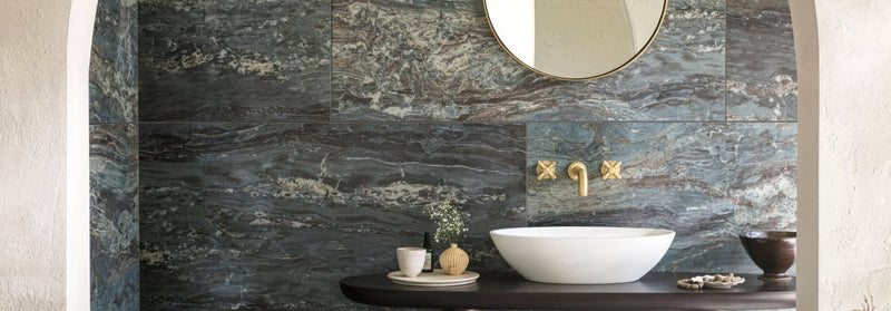 White ceramic vessel sink with sleek modern design from milos tiles collection for bathroom use