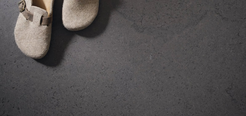 Beige felt clog-style shoes with metallic buckle from the monte coto tiles collection