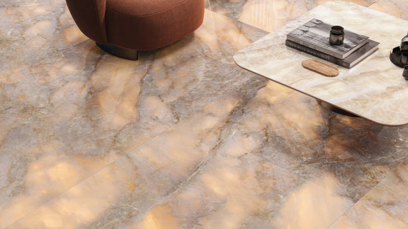 Beige and gray marble effect polished glossy floor tiles from the onyx effect kitchen tiles collection