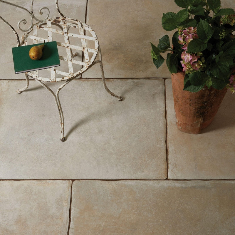 Beige Provence porcelain stone tiles with subtle textured surface and natural tone variations.