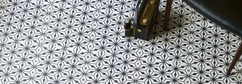 Black and white geometric patterned floor tile from the sorrento tiles collection for stylish home flooring