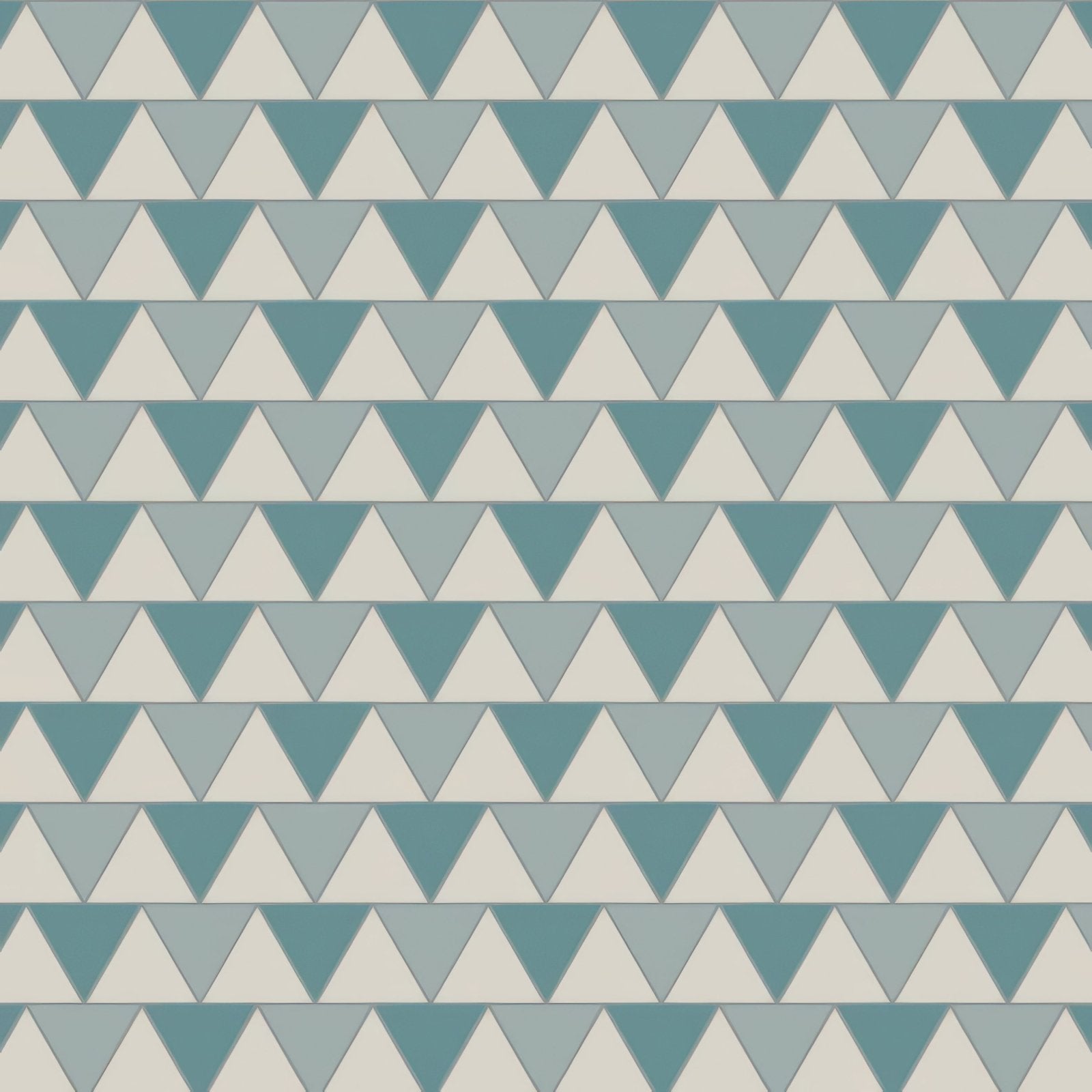 Geometric wallpaper with a repeating interlocking triangle pattern in teal and off-white from victorian floor tiles portsmouth collection