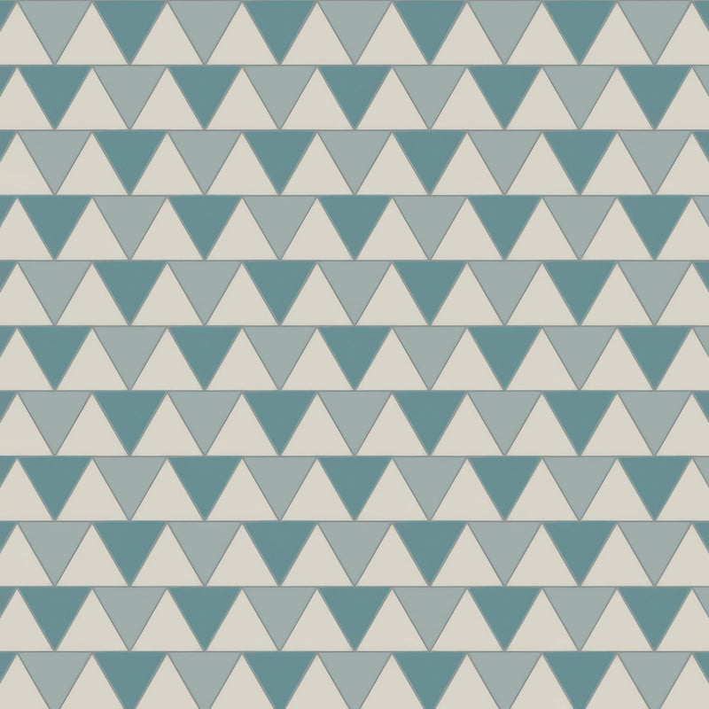 Geometric wallpaper with a repeating interlocking triangle pattern in teal and off-white from victorian floor tiles portsmouth collection