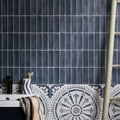 Ditty Porcelain Matt Navy mini brick tiles in a room setting