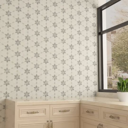 Carrara White - Platinum Grey Honed Starline Marble Mosaic Wall & Floor Tile - alternate view