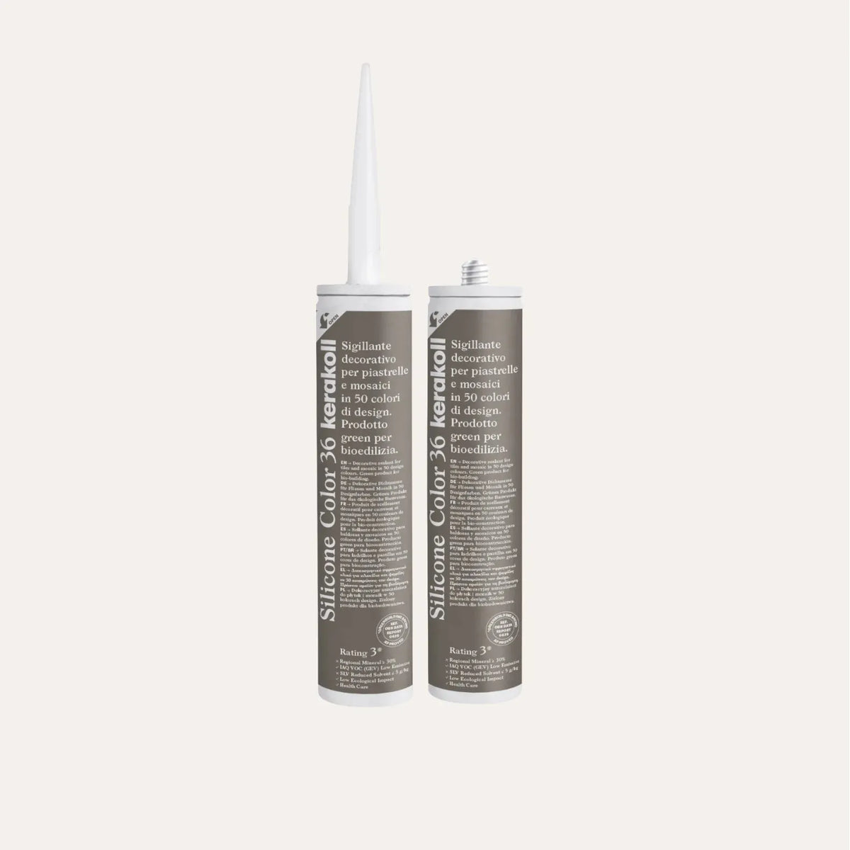 Ca'Pietra Kerakoll Silicone Colour Warm Silver No.36, a warm pewter grey sealant in a 310ml cartridge