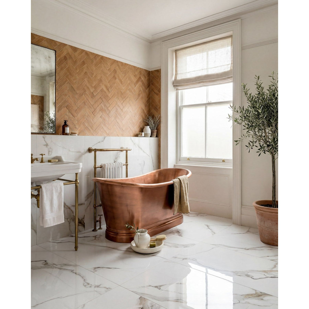 Illusion Daytona polished marble-effect porcelain in a room setting