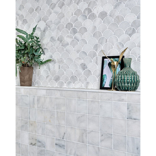 Long Island Marble honed wall with bead moulding trim