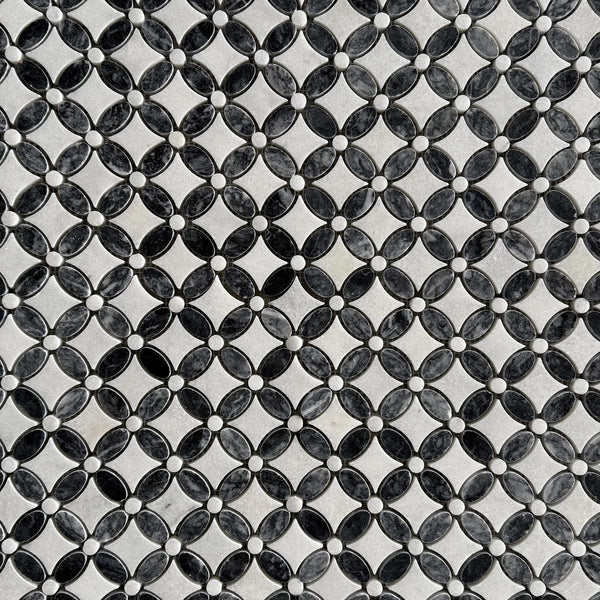 Platinum Black Polished Marble Flower
