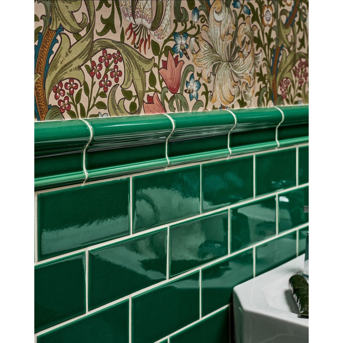 Victorian Style Emerald Green Dado - styled on a wall in a room setting