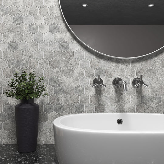 Silver Shadow Polished Marble Hexagon Mosaic Wall & Floor Tile