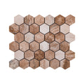 Valencia honed travertine hexagon mosaic sheet in banded beige and brown stone