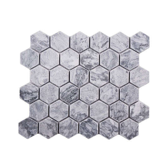 Platinum Grey Tumbled Marble 48mm Hexagon Mosaic Wall & Floor Tile
