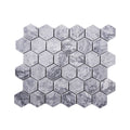 Platinum Grey tumbled marble hexagon mosaic sheet with large silver-grey hexagons