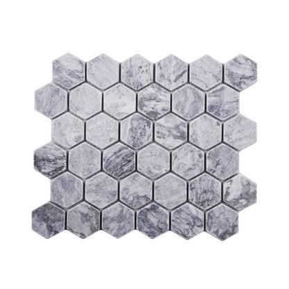 Platinum Grey Tumbled Marble 48mm Hexagon Mosaic Wall & Floor Tile - thumbnail 1